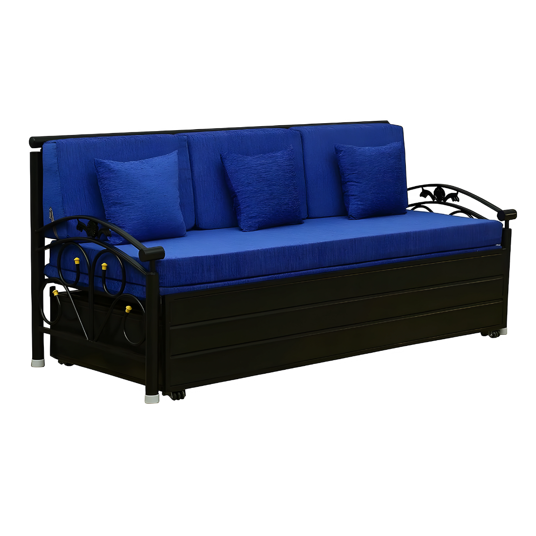 Black Sofia Hydraulic Storage Metal Sofa Bed with Mattress & Pillow (Color - Blue)