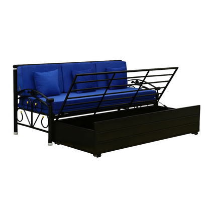 Black Sofia Hydraulic Storage Metal Sofa Bed with Mattress & Pillow (Color - Blue)