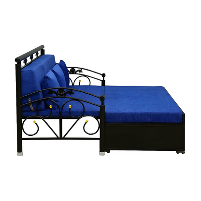 Black Sofia Hydraulic Storage Metal Sofa Bed with Mattress & Pillow (Color - Blue)