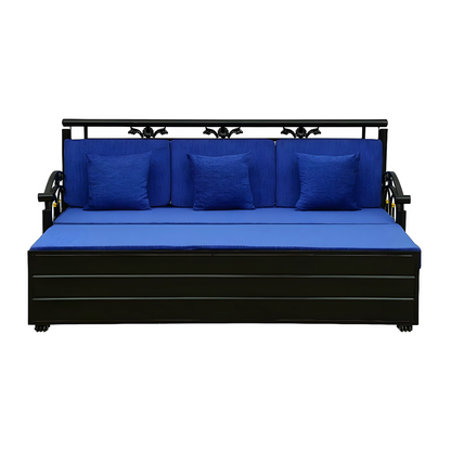 Black Sofia Hydraulic Storage Metal Sofa Bed with Mattress & Pillow (Color - Blue)