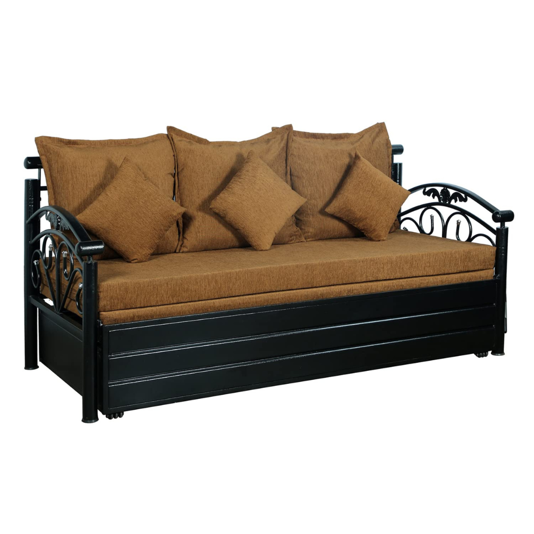 Black Sofia Hydraulic Storage Metal Sofa Cum Bed with Mattress & Pillow (Color - Golden)