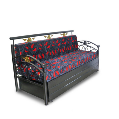 Black Sofia Hydraulic Storage Metal Sofa Bed with Mattress & Pillow (Color - Multi)