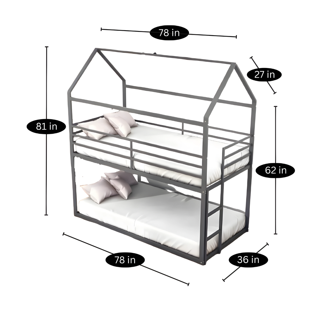 Zeus Metal Bunk Bed in Grey Color